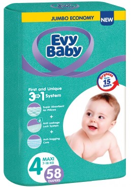 Подгузники детские Evy Baby 4 (7-18 кг), 58 шт
